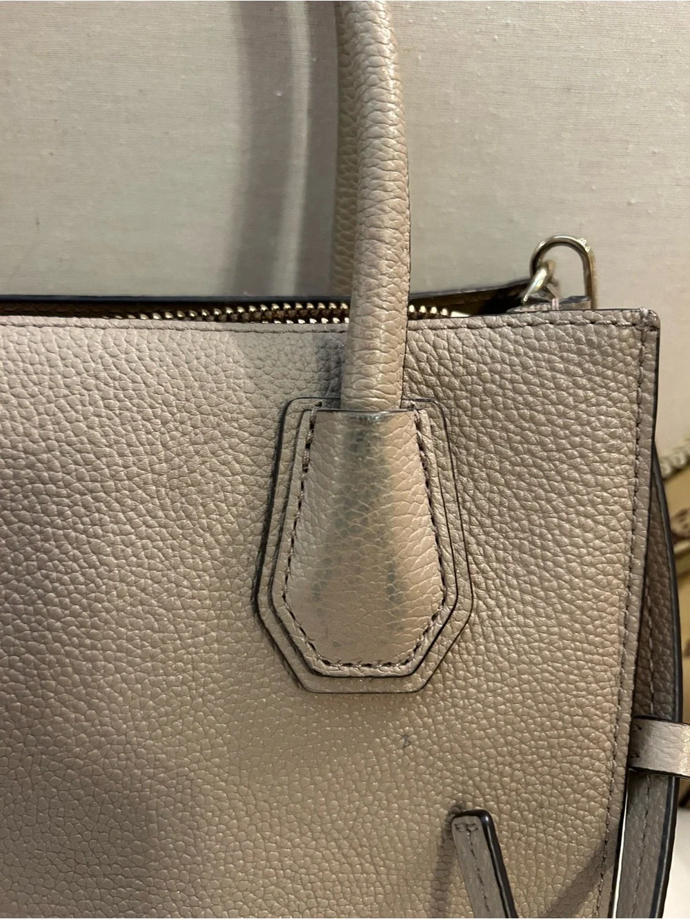 MICHAEL KORS Taupe Pebbled Leather Mini Satchel